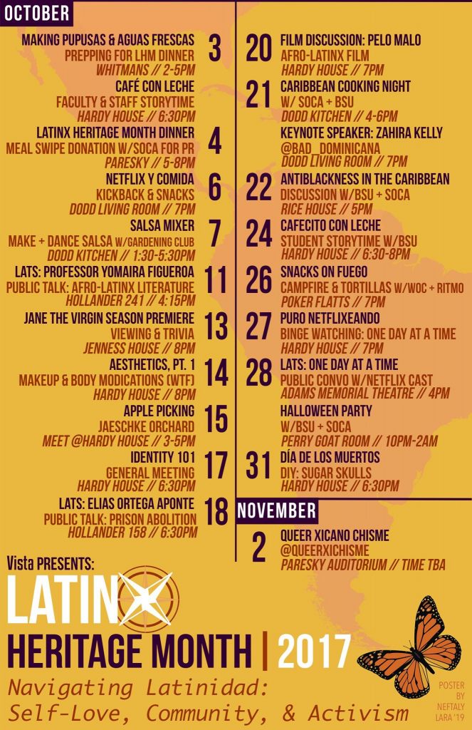 Poster listing events in celebration of Latinx Heritage Month, 2017