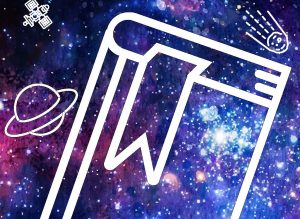 Graphic of a book in space