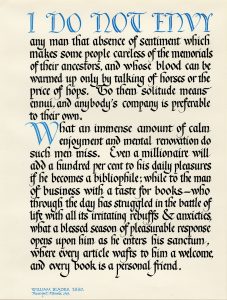 Quotation from Richard de Bury Philobiblon calligraphed by Florence Brooks