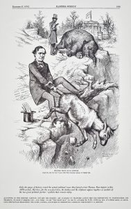 Thomas Nast donkey and elephant wood engraving
