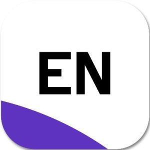 EndNote logo, a square logo with capital "EN" in black and an indigo swoosh in the bottom left corner.