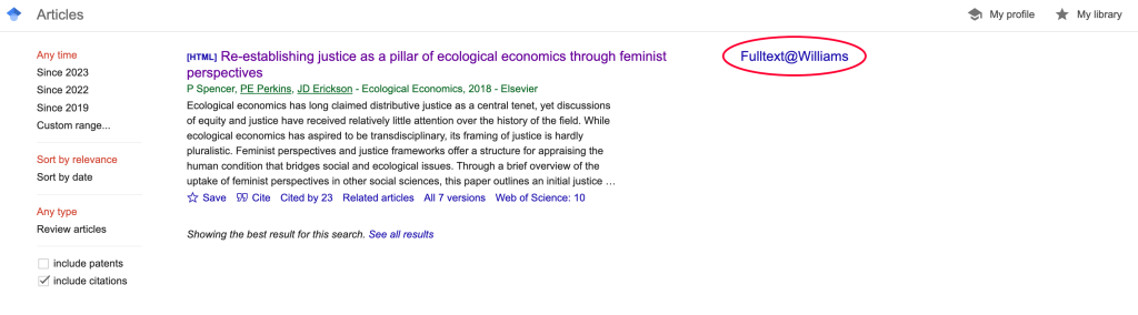 Screeshot of Google Scholar search result with full text link highlighted